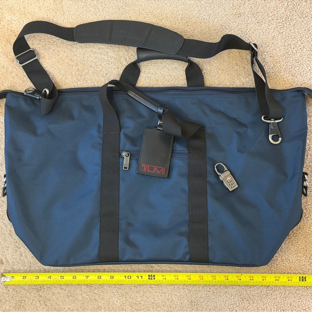 TUMI Navy Duffel Bag with Black Accents